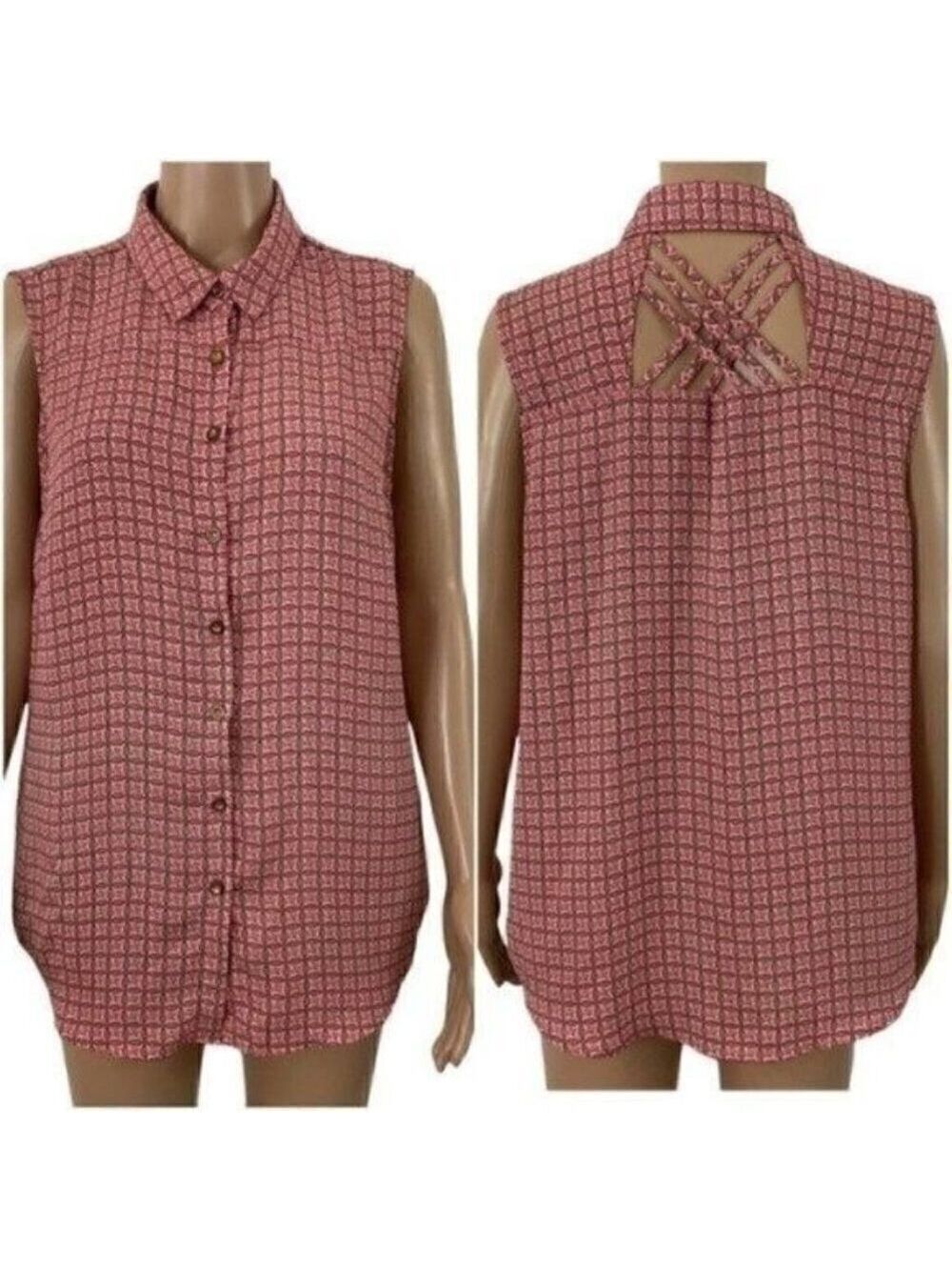 Zac & Rachel Sleeveless Button Down Tunic Blouse Top Size Large